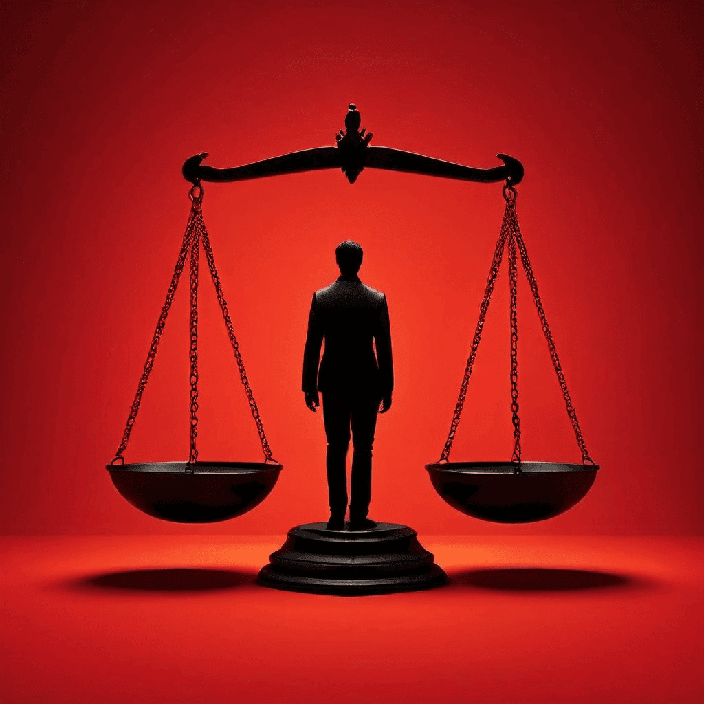 충분함과 부족함 사이에서 균형을 잡으려는 인간의 그림자가 부족함 쪽으로 기울어져 저울이 무너지는 모습을 통해 현대인의 심리적 불균형을 상징적으로 표현한 이미지입니다.