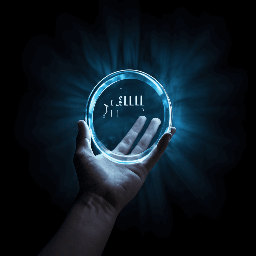 손이 투자 포트폴리오 화면의 매도 버튼 위에서 망설이며, 손실 회피 심리의 거대한 그림자가 투자 결정을 위협하는 상황을 표현한 이미지입니다.