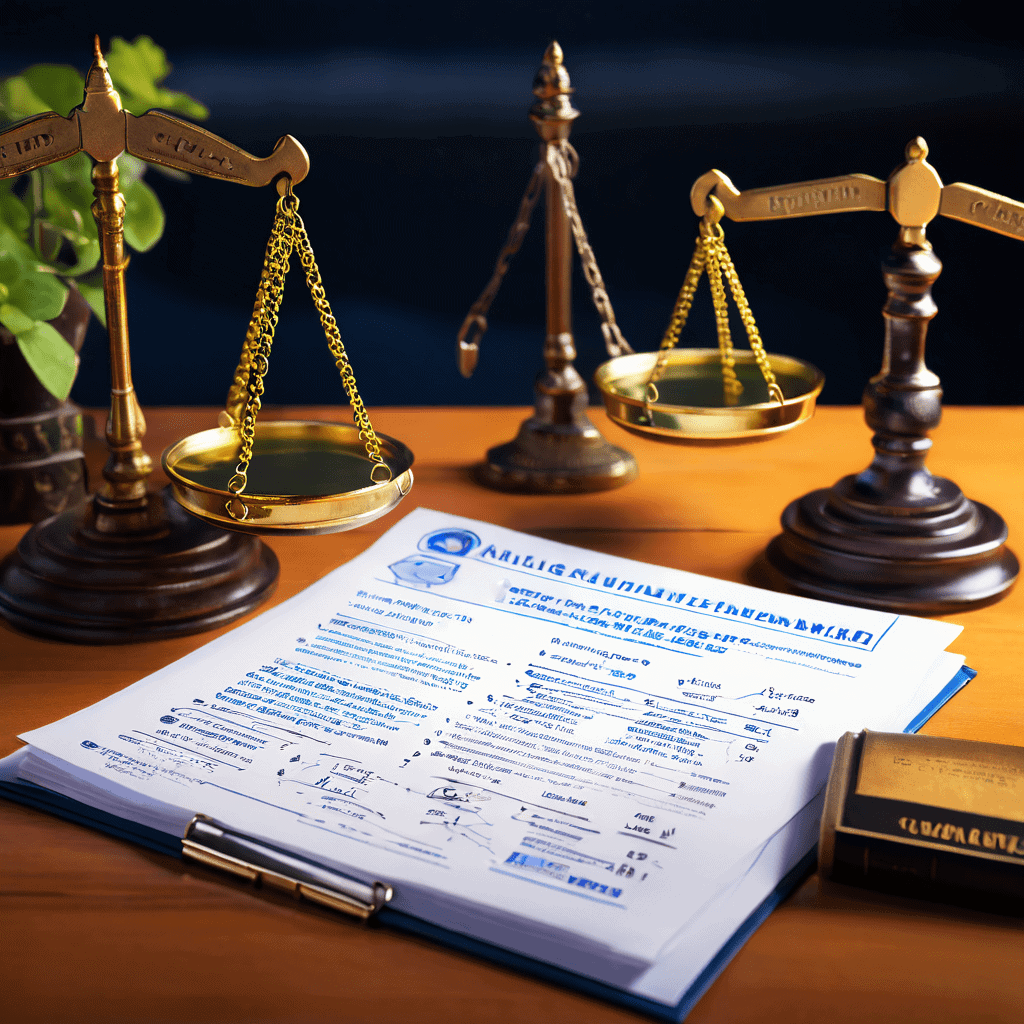 조건부 무료 수강권과 출석 정책을 법적 관점에서 분석한 계약서 문서가 저울과 계약 아이콘과 함께 배치되어 교육 서비스의 규정과 의무사항을 상징적으로 표현한 이미지입니다.