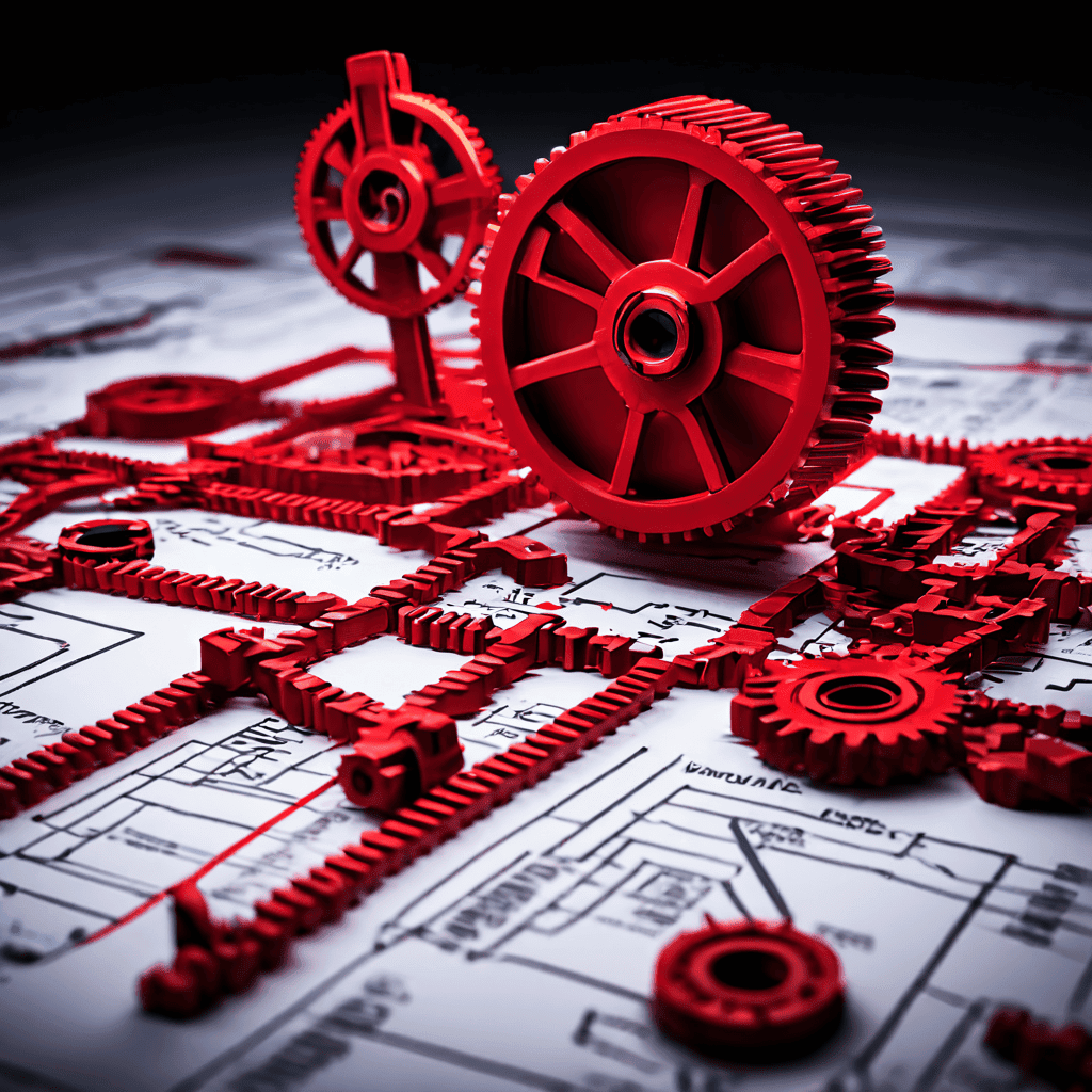 시스템 비효율성을 상징하는 엉킨 기어와 빨간 경고 아이콘으로 낮은 정보 검색률을 진단한 분석 차트를 나타낸 이미지입니다.