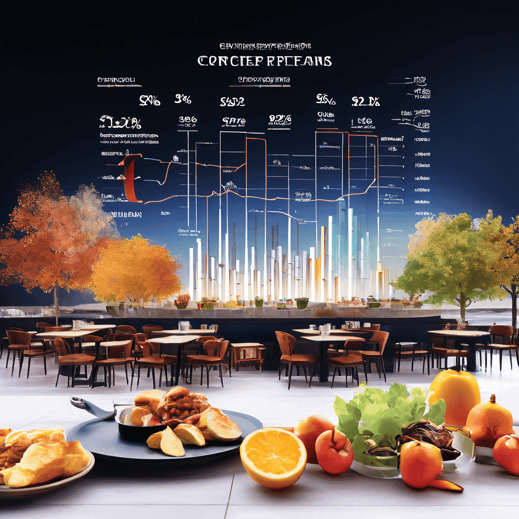 계절별 카페 운영 데이터를 분석한 그래프가 붐비는 매장 모습 위에 겹쳐져 있으며, 봄, 여름, 가을, 겨울에 따른 고객 유동, 인기 메뉴, 매출 추이를 한눈에 보여줍니다.