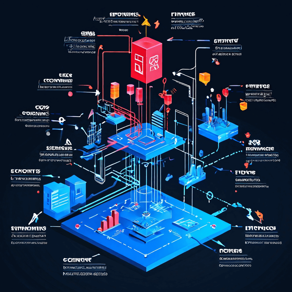 전략적 화살표가 해결 방안을 연결하는 구조적 원칙에서 성과 지표로 이어지는 복잡한 분석용 플로우차트가 기업의 의사 결정 과정을 시각적으로 보여줍니다.