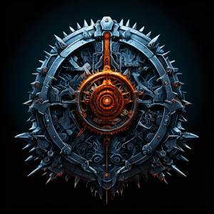 정점에서 정체된 그래프와 그 아래로 퍼지는 구조적 균열 옆에, 겹쳐진 기어와 옵션 기호로 구성된 복잡하면서도 견고한 방패가 준비된 모습을 보여주는 이미지입니다.