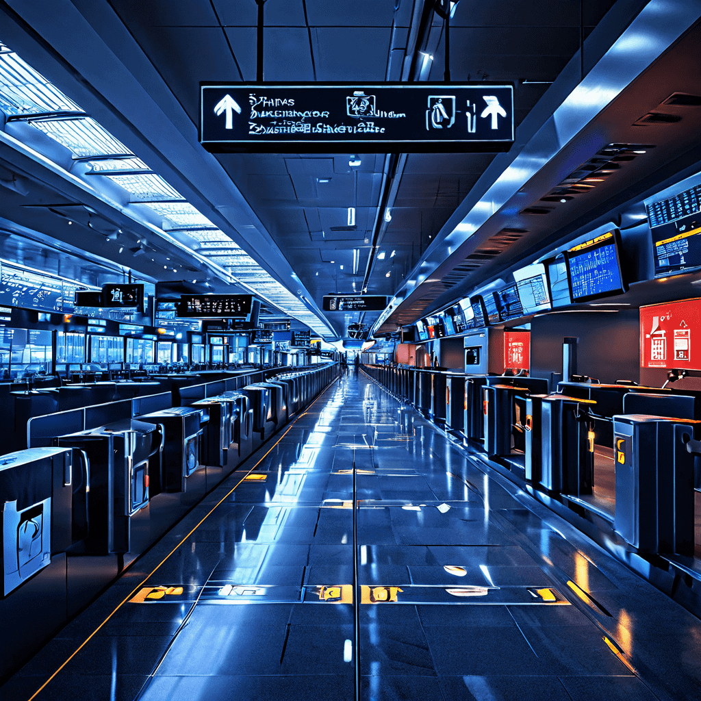 공항 보안 단속을 위한 패스트 트랙 레인의 운영 방식과 승객 흐름을 투명 다이어그램으로 보여주며, 다층적 보안 검문 기술이 평가되고 있는 현장을 설명하는 이미지입니다.